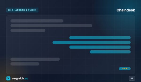 Chaindesk, KI-Chatbots und Suche: stilisierte Chatoberflaeche, KI-generierte Grafik | vergleich.cc
