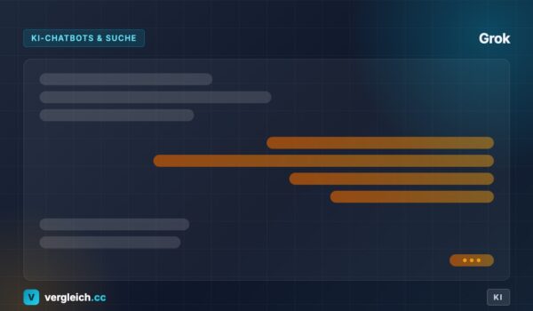 Grok, KI-Chatbots und Suche: stilisierte Chatoberflaeche, KI-generierte Grafik | vergleich.cc