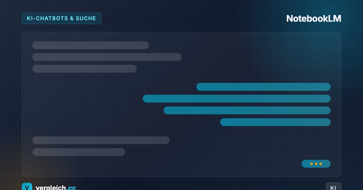 NotebookLM, KI-Chatbots und Suche: stilisierte Chatoberflaeche, KI-generierte Grafik | vergleich.cc